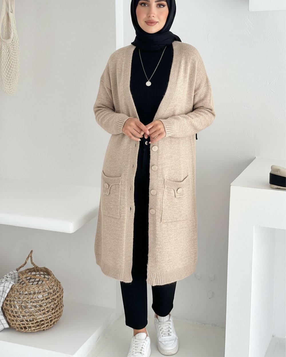 Cardigan Long a Buttons et Poches