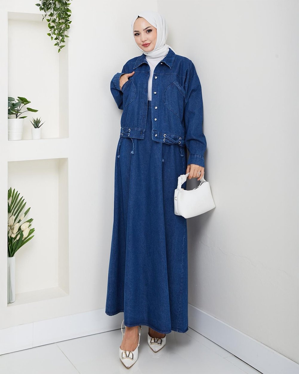 Ensemble Jeans Jupe Haute et Veste Coupé