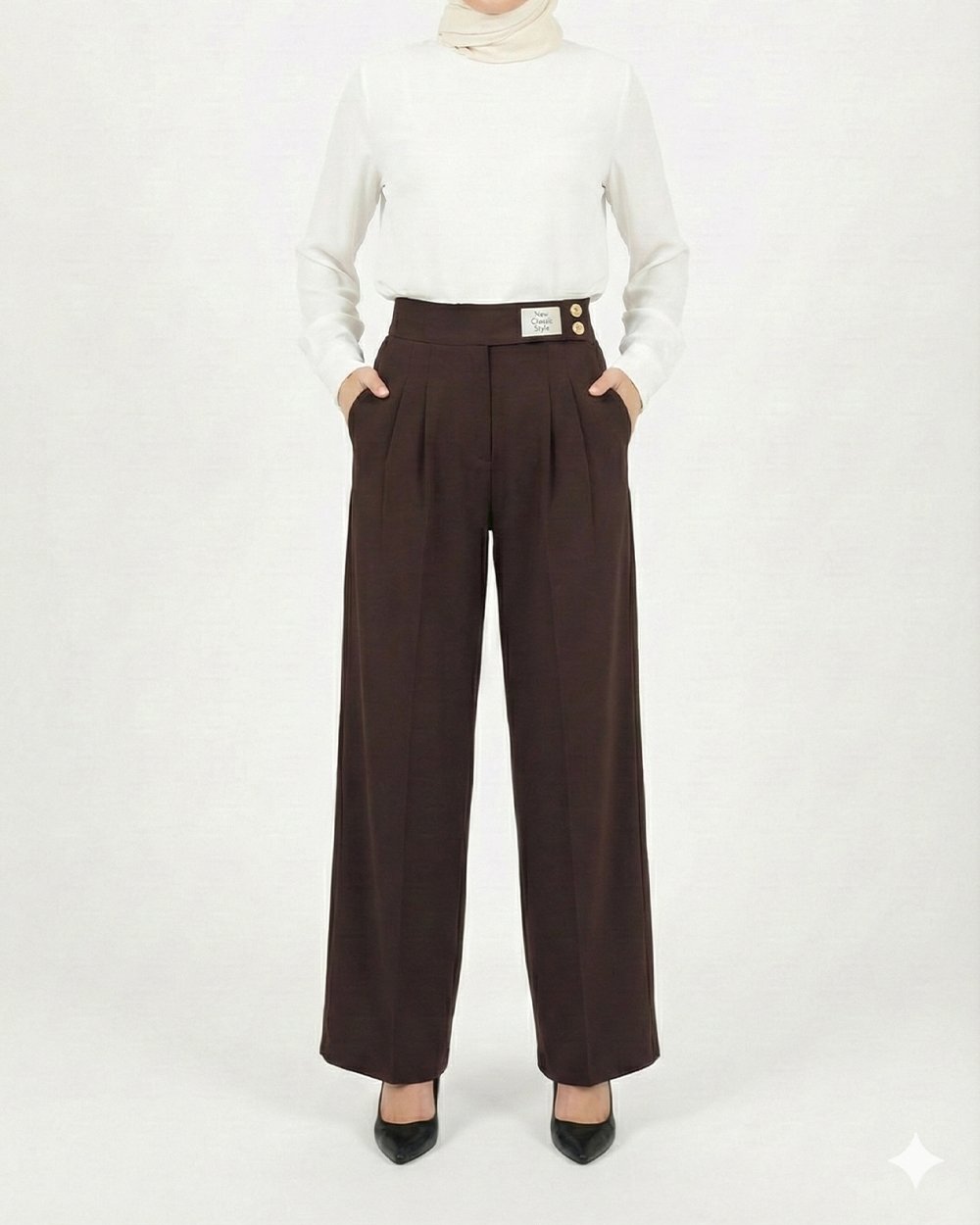 Pantalon Large fermeture Boutons Côté