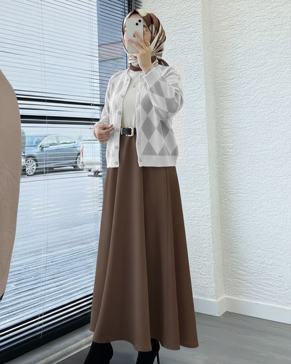 Cardigan Coupé a Buttons a Carreaux