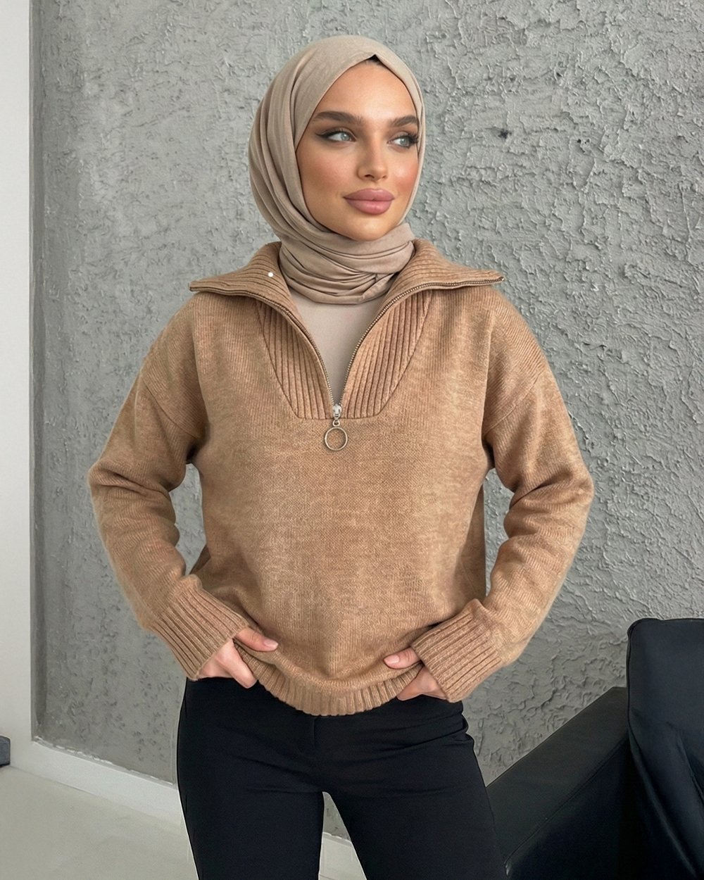 Pull Courte Avec Col Zip