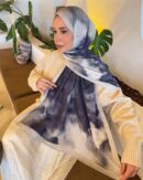 Foulard en Coton Doux à Motif Mosaique - Fond Blanc et Gris